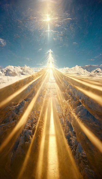 Słońce świeci jasno na zaśnieżonej drodze generatywnej ai