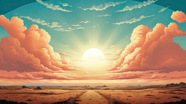 Słońce świeci nad wydmami piaskowymi przez chmury Generatywna sztuczna inteligencja