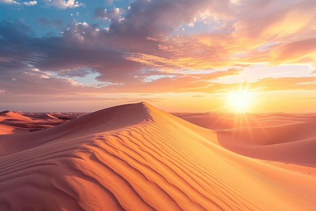 Słońce wdzięcznie zanurza się pod wydmami piaszczystymi, rzucając ciepły blask na krajobraz.
