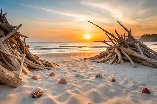 Słońce zachodzi nad plażą