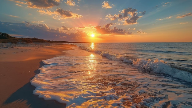 Słońce zachodzi nad wodą na plaży