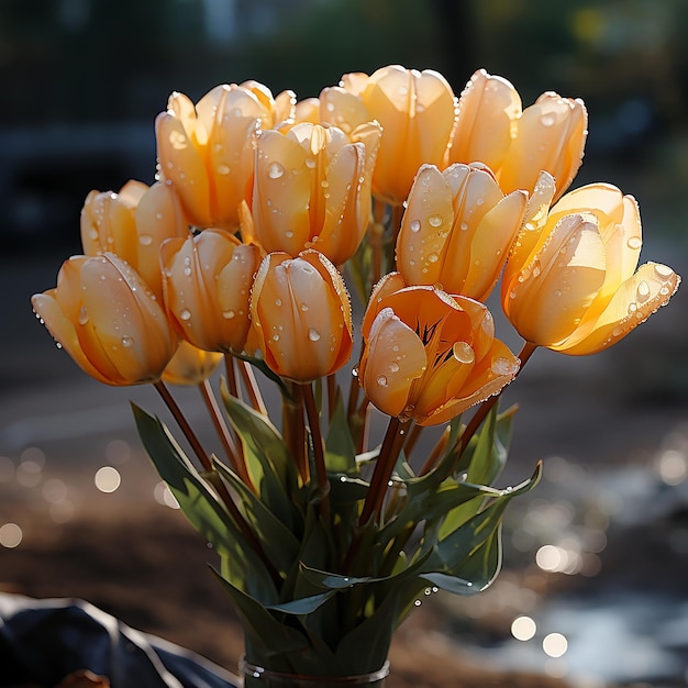 Słoneczna elegancja Żółte tulipany kwitnące pięknem