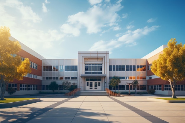 Zdjęcie słoneczna fasada odzwierciedla urok budynku szkolnego w ciągu dnia