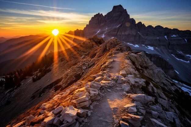 Zdjęcie słoneczne tapety między szczytami dolomitów