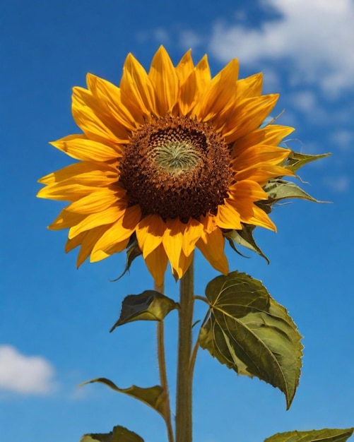 Zdjęcie słonecznik helianthus annuus na niebieskim tle