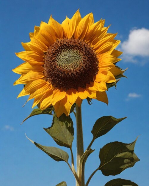 Słonecznik helianthus annuus na niebieskim tle