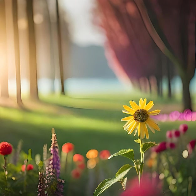 Słonecznik na polu kwiatowym w ogrodzie