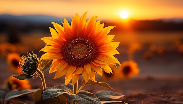 Zdjęcie słonecznik natura żółty zachód słońca lato na świeżym powietrzu roślina oświetlona słońcem piękno generowane przez ai