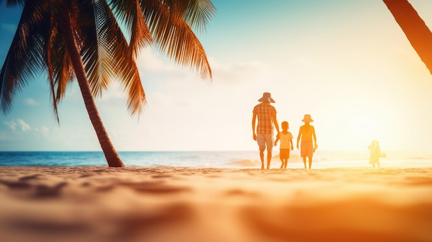Słoneczny charakter tropikalnej letniej plaży z koncepcją rodziny i wakacji Generatywna ai