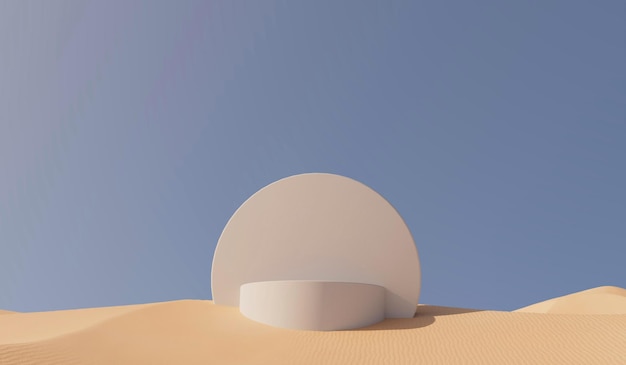 Słoneczny krajobraz z pustynnym piaskiem z podium lokowania produktu Renderowanie 3D