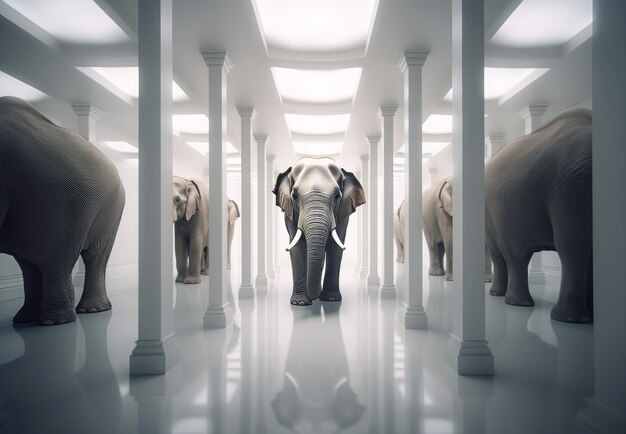 Słonie Lustro Surrealne Kolumny Pokojowe Element Ramki Projektu Przyrody Odzwierciedlony Generate Ai