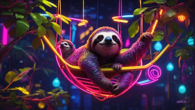 Sloth's Neon Wonderland Kapryśna podróż do tętniącej życiem sztuki i natury
