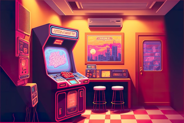 Slotmachine pokój gier wideo płaska ilustracja