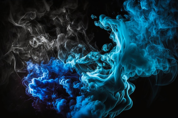 słowo dym jest niebiesko-białe.