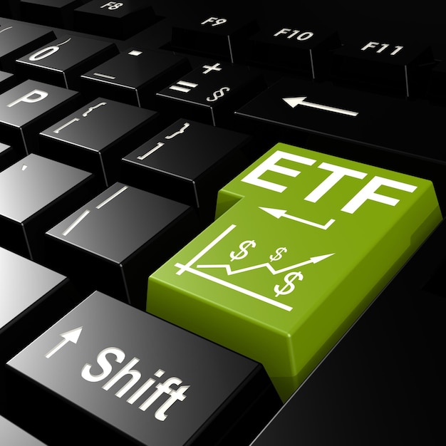 Słowo ETF na zielonej klawiaturze enter