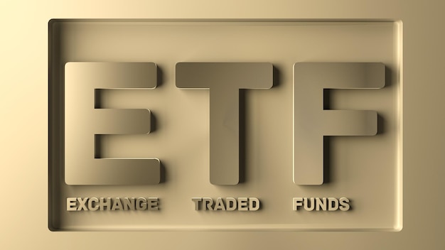 Zdjęcie słowo etf w złocie na złotej metalicznej powierzchni koncepcja etf exchange traded fund 3d render