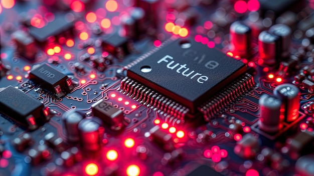 Słowo "Futurequot" kreatywnie zmontowane z futurystycznie wyglądających mikroprocesorów