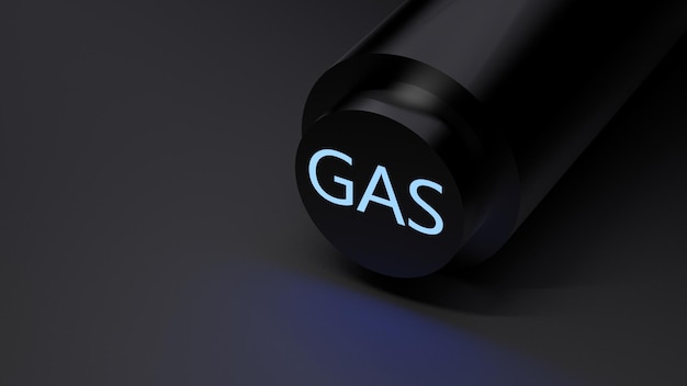 Słowo GAS to neonowe niebieskie słowo GAS na koncepcji rurociągu gazowego 3D render