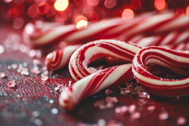 Zdjęcie słowo radości napisane świątecznymi cukierkami na czerwonym tle