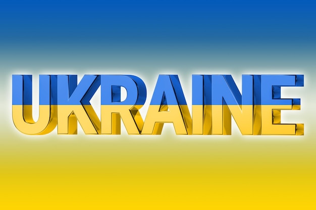 Słowo UKRAINE na tle ukraińskiej flagi narodowej