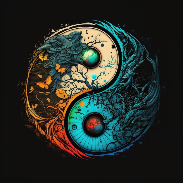 Słowo yin yang znajduje się z przodu na czarnym tle