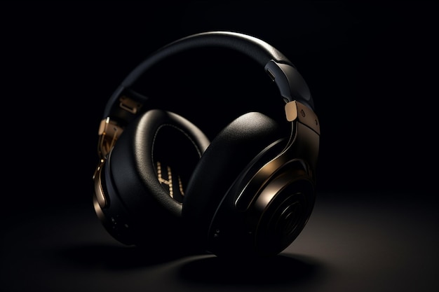 Słuchawki na czarnym tle Koncepcja muzyki renderowania 3D