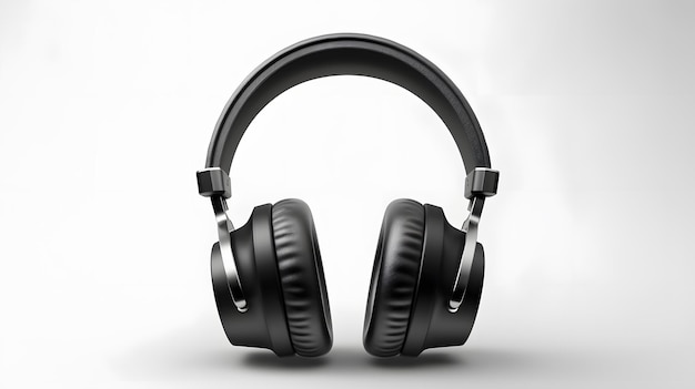Słuchawki retro z czarnej skóry izolowane na białym