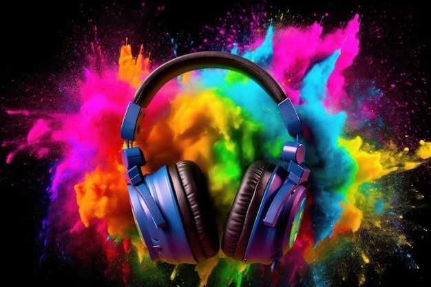 Słuchawki z kolorowym proszkiem w kolorze Generative AI