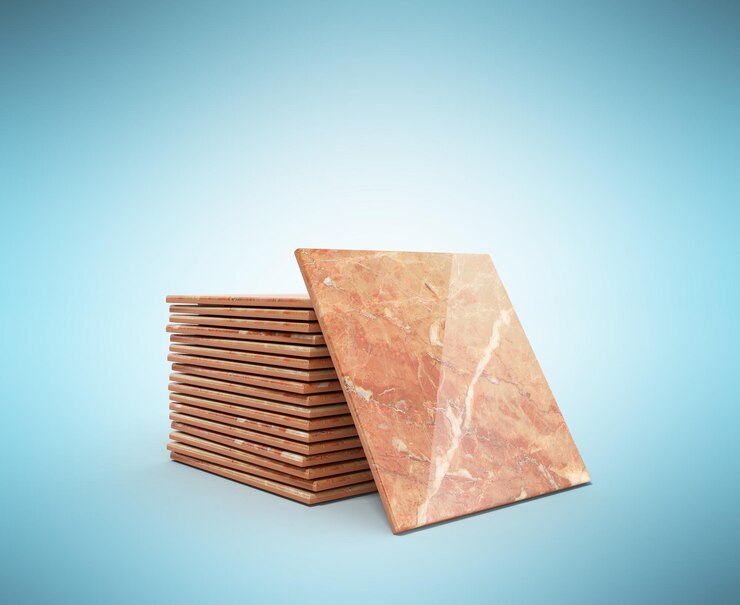 Zdjęcie słup płytek ceramicznych na niebieskim tle ilustracja 3d