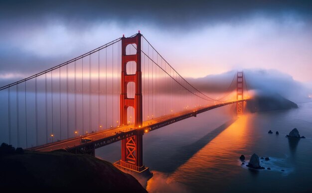 Słynny most Golden Gate San Francisco nocą USA Generacyjna sztuczna inteligencja