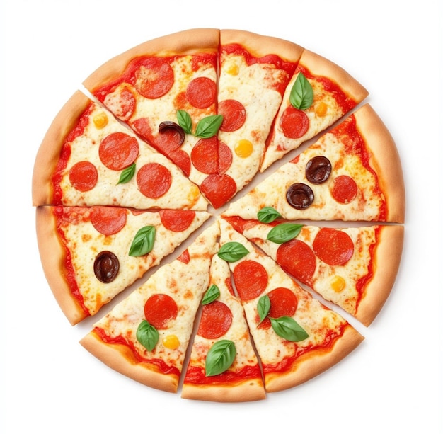 Smaczna pizza w plasterkach z widokiem z góry z serową włoską tradycyjną okrągłą pizzą