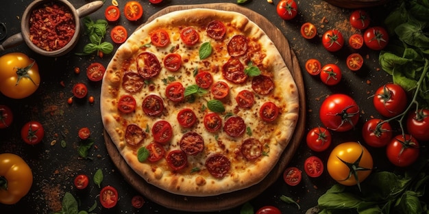 Smaczna włoska pizza z bliska z góry generatywny ai