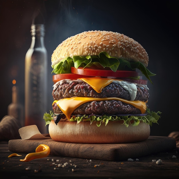 Smaczna wołowina Burger Ilustracja Generatywna AI