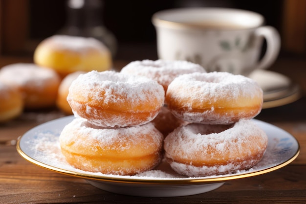 Smaczne pączki z cukrem pudrem na stole