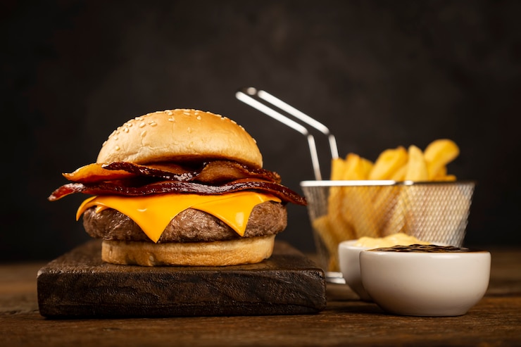Zdjęcie smaczny hamburger z frytkami
