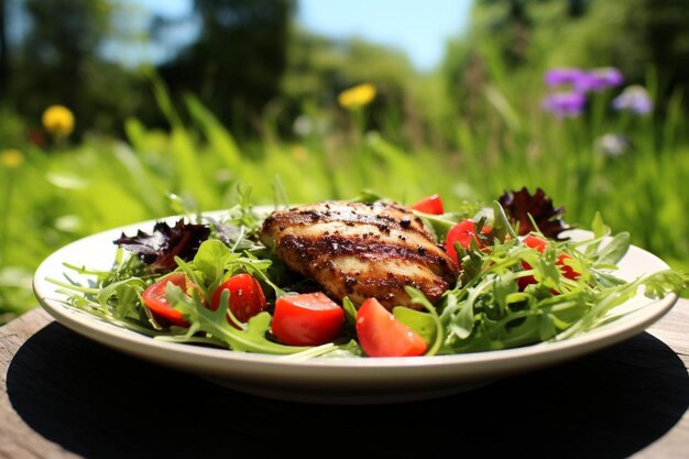 Zdjęcie smakująca letnia ogroda sałatka z kurczaka zdrowe warzywa sałatka ze kurczaka zdjęcie