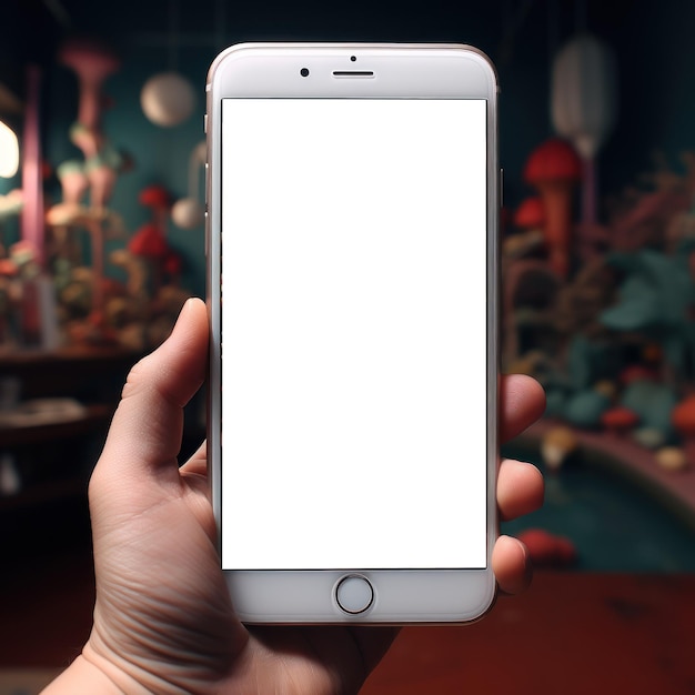 Smartfon z białym ekranem na pustym płótnie dla fascynującego projektu Aplikacja Generatywna sztuczna inteligencja