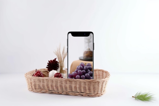 Smartfon z koncepcją dostawy koszyka na zakupy