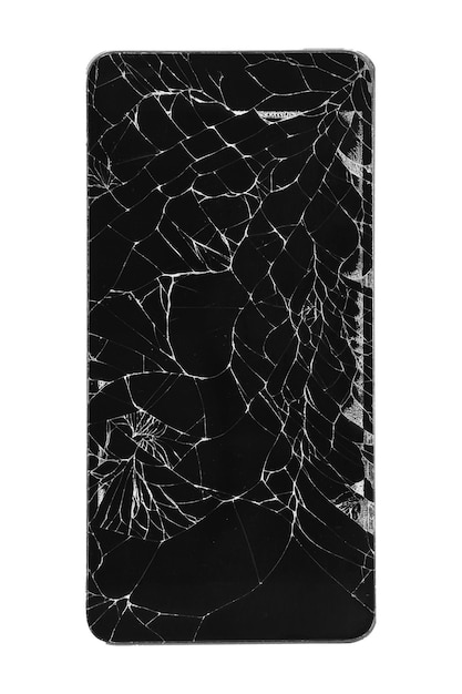 Zdjęcie smartfon z uszkodzonym wyświetlaczem na białym tle