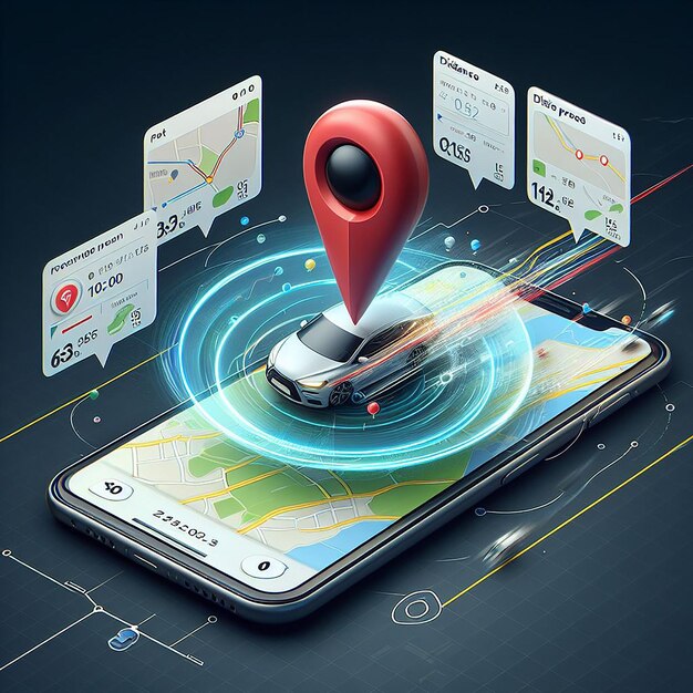 Smartphone z mapą 3D Mapy szpilki GPS nawigator szpilki punkty kontrolne