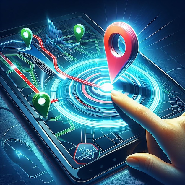 Smartphone z mapą 3D Mapy szpilki GPS nawigator szpilki punkty kontrolne