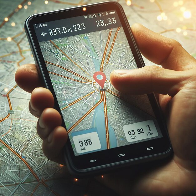 Smartphone z mapą 3D Mapy szpilki GPS nawigator szpilki punkty kontrolne