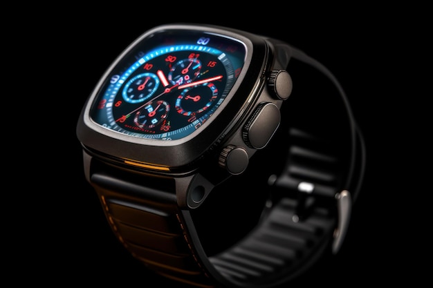 Smartwatch wyizolowany na ciemnym tle Elektroniczny gadżet sportowy dla zdrowego życia Generative Ai