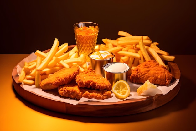 Zdjęcie smażone kurczak posiłek pub jedzenie oferty smażony kurczak pyszny kurczak wiadro amerykańskie jedzenie talerz foo