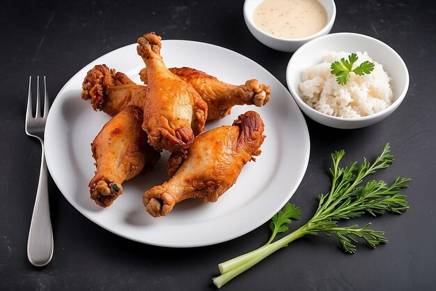 Smażone nogi kurczaka na białym talerzu