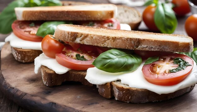 smażony gorący tost z mozzarellą i pomidorami na talerzu