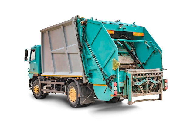 Śmieciarka na białym tle odizolowane Oddzielne zbieranie i usuwanie śmieci Pojazd do zbierania i usuwania śmieci