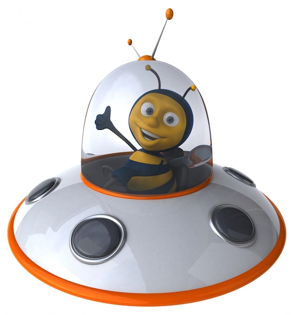 śmieszna ilustrowana pszczoła w statku kosmicznym pokazuje aprobaty