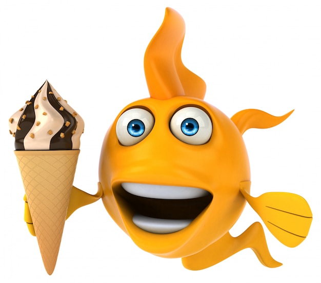 śmieszna ilustrowana złota rybka trzyma lody