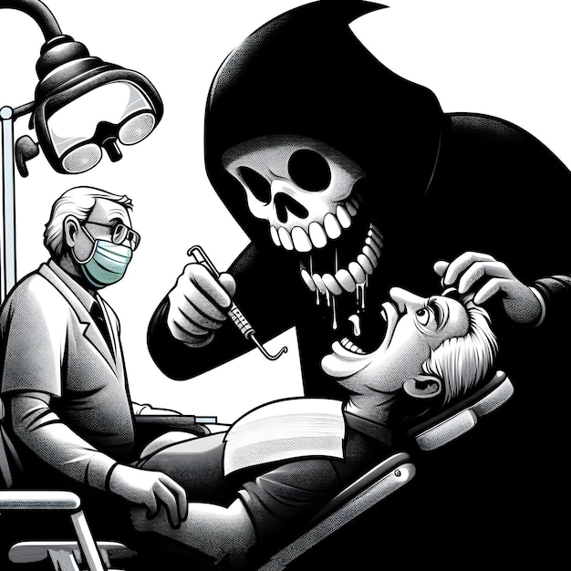 Śmieszna karykatura sceny dentystów wyciągających zęby pacjentów w sylwetce